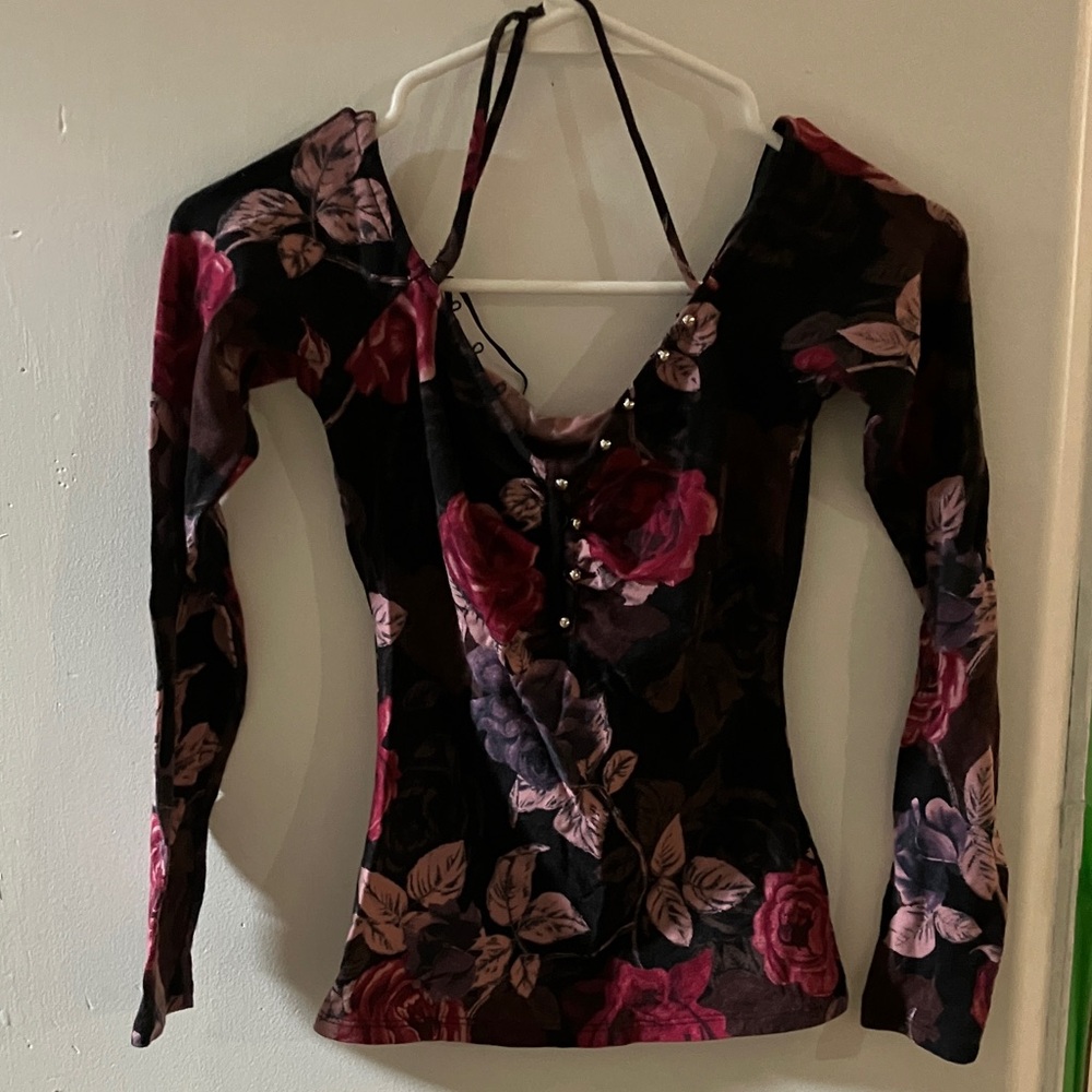 Guess Black and Red Floral Top